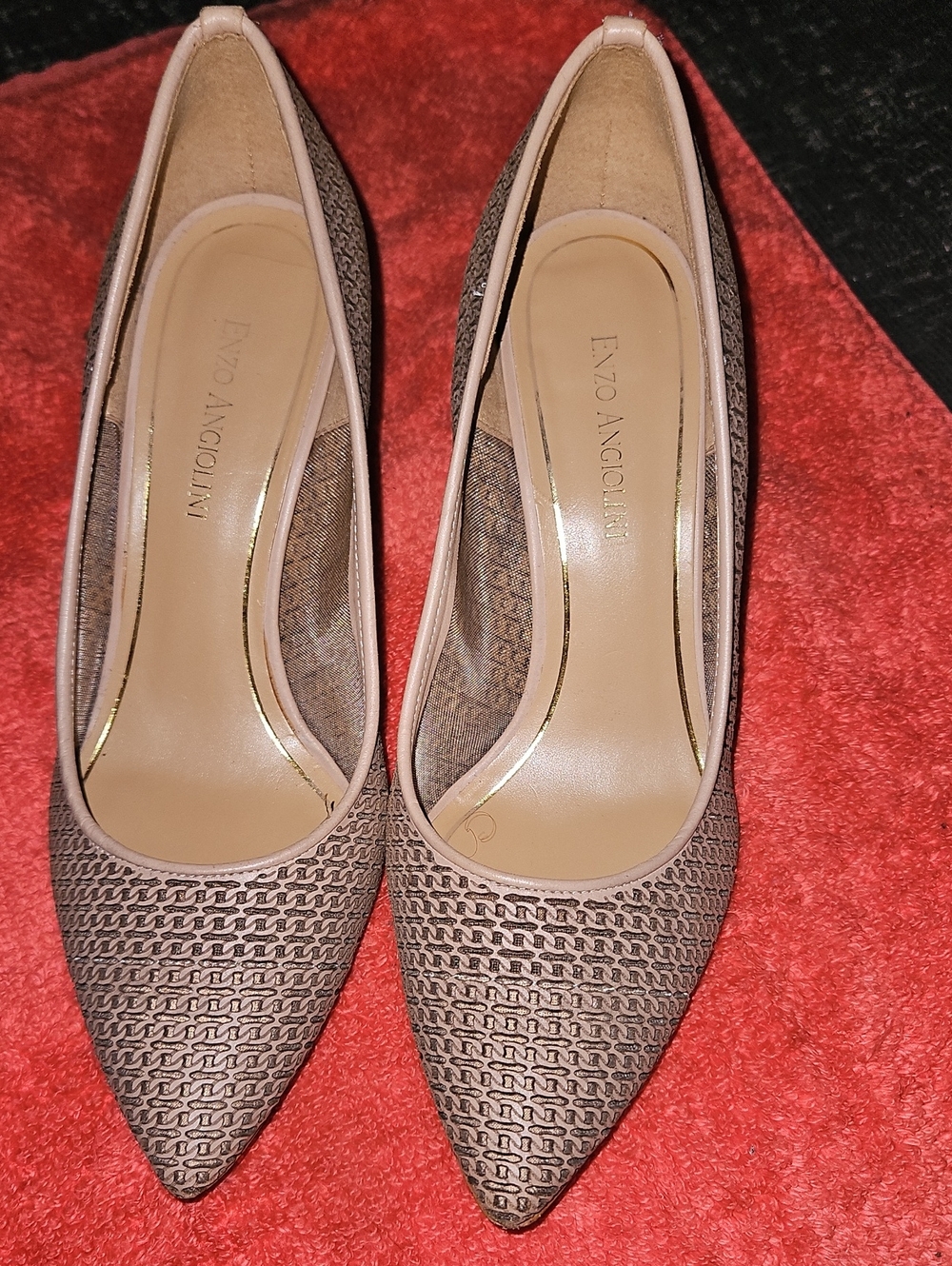 Enzo Angiolini Taupe Woven Pointed-Toe Pumps